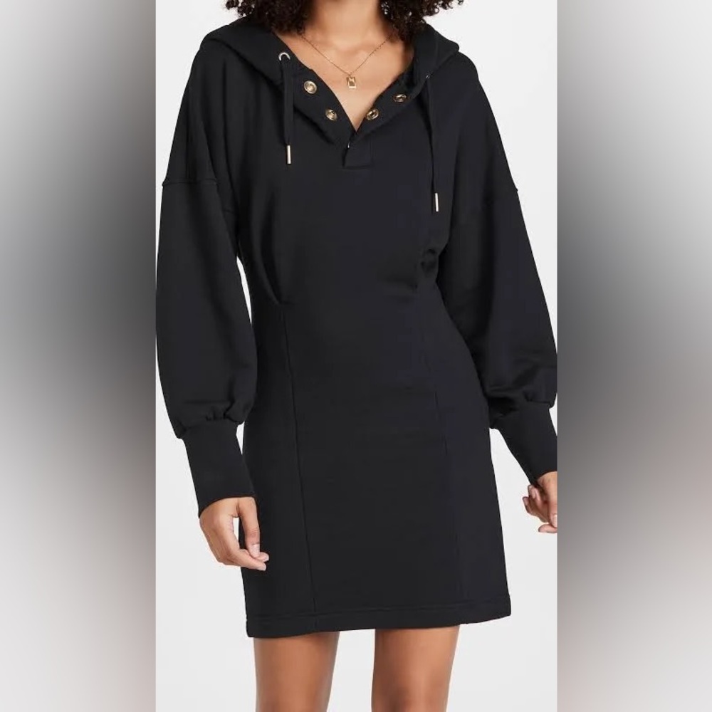 Ba&sh ROBE Vara Sweatshirt Dress MINI HOODED size 3‎ 8 L noir black
